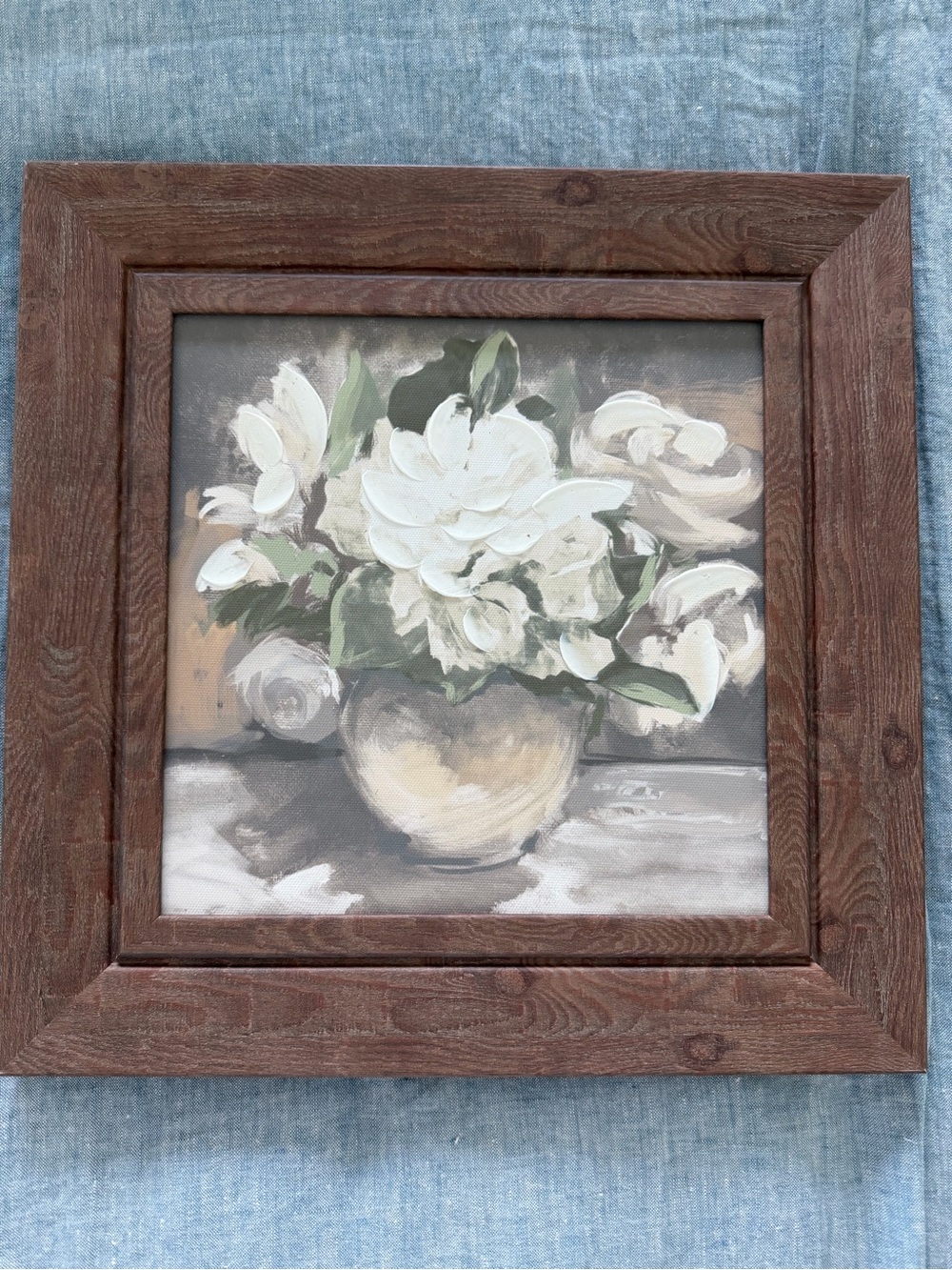 Rustic Brown Framed Floral Canvas Wall Art -